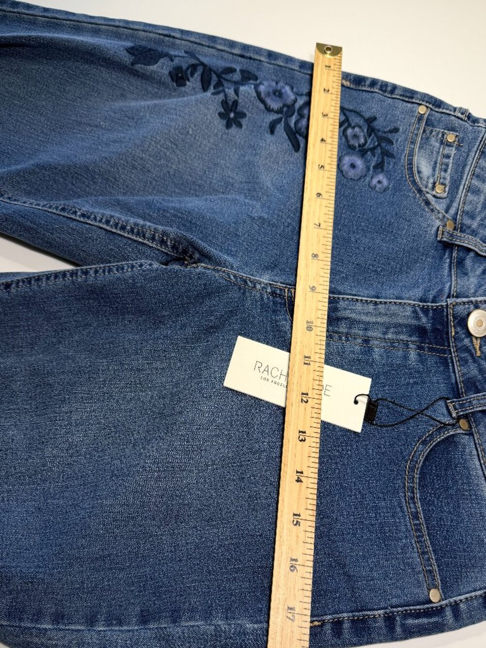 NWT Rachel Zoe Dark Blue Straight-Leg Jeans with Floral Embroidery - Picture 8 of 10